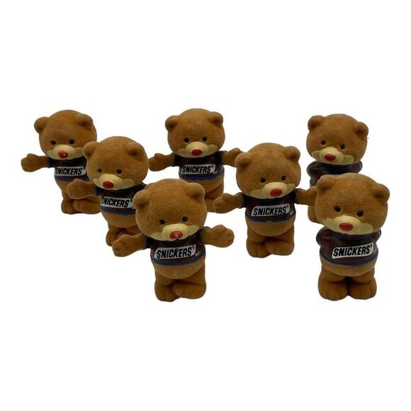 Vintage Mars Snickers Candy Bar Flocked Teddy Bear Figures Toy 1987 Lot of 7